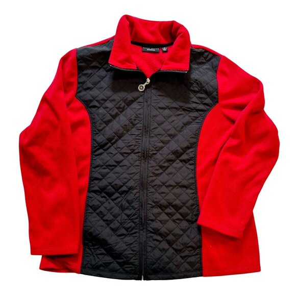 Susan Graver Weekend Womens Red & Black Quilted Zip-Up Jacket Medium - Picture 1 of 6